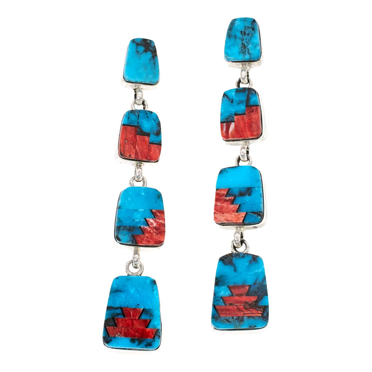 Chaco Canyon Turquoise and Spiny Oyster Inlay Earrings