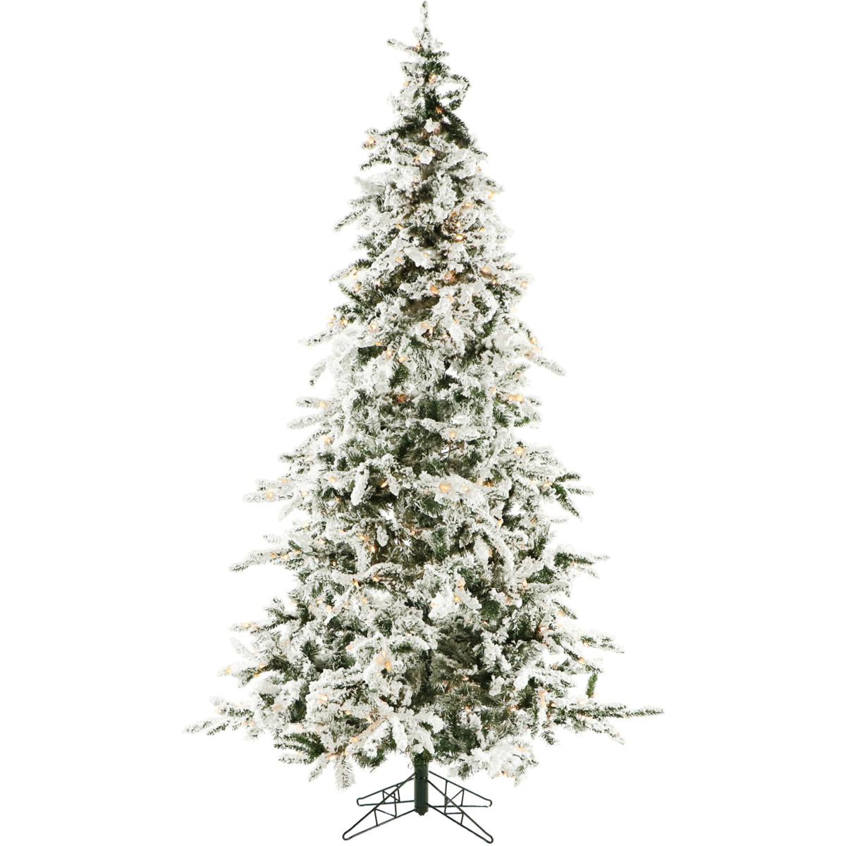 Christmas Time 7.5' Snowy Artificial Christmas Tree w Clear LED Lights