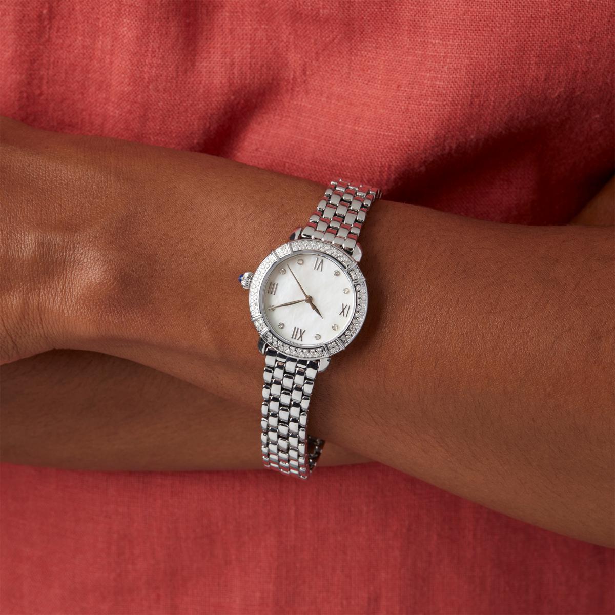 Colleen Lopez Silvertone Gemstone Dial Tubogas Coil Bracelet Watch Colleen Lopez Sterling Silver 1/4ctw Diamond Adjustable Bolo  main image 4