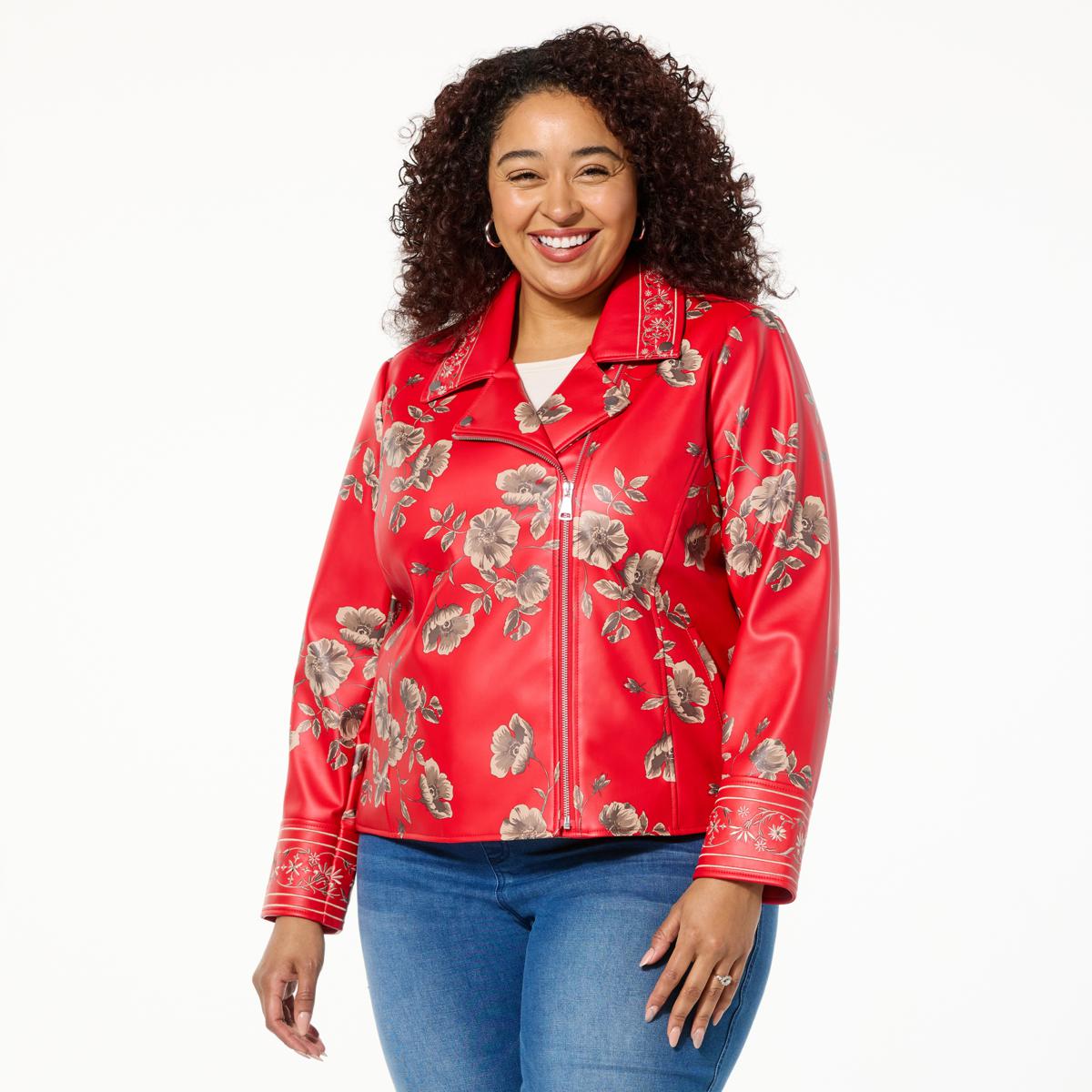 【関税込み】COLLEEN ALLEN ジャケット Colleen Lopez Embroidered Faux Leather and Print Moto Jacket
