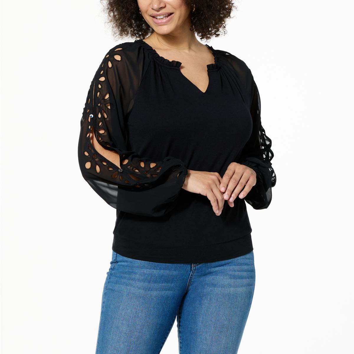 Colleen Lopez Long-Sleeve Eyelet Top