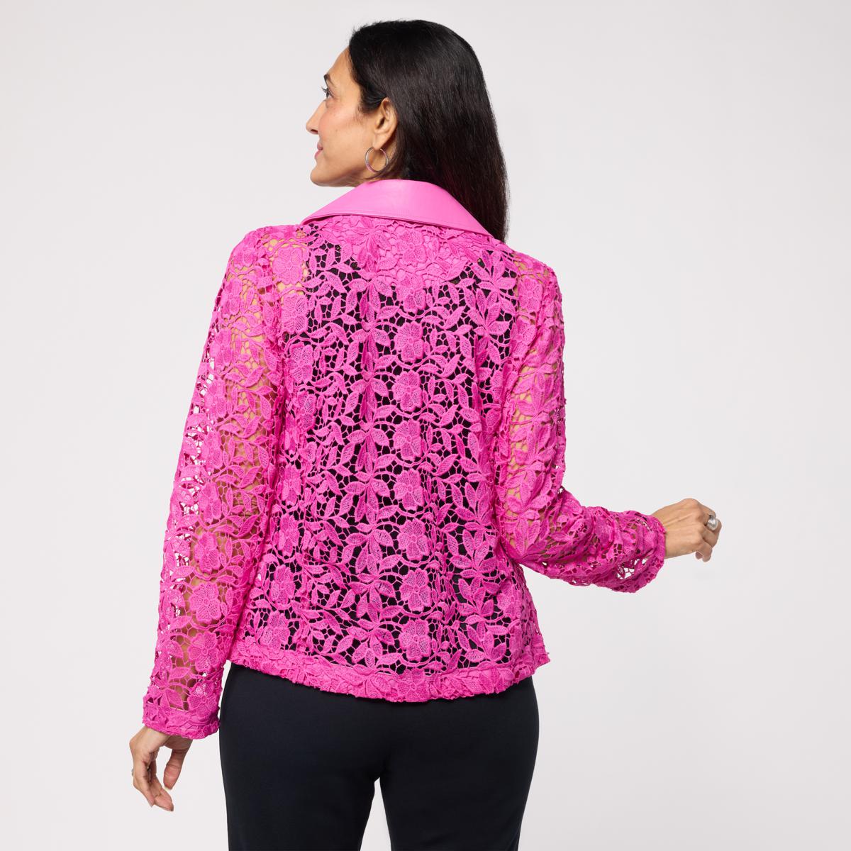 Colleen Lopez Lace Moto Jacket with Solid Trim | HSN
