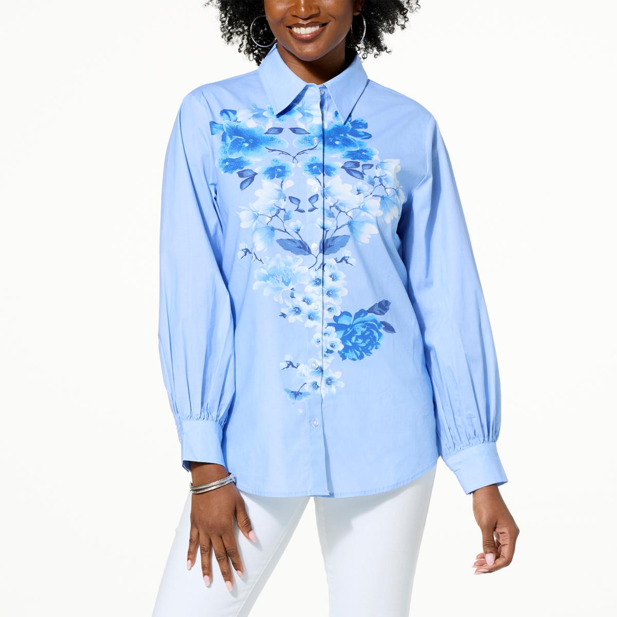 Colleen Lopez Print Front Button-Down Blouse - 22346001 | HSN