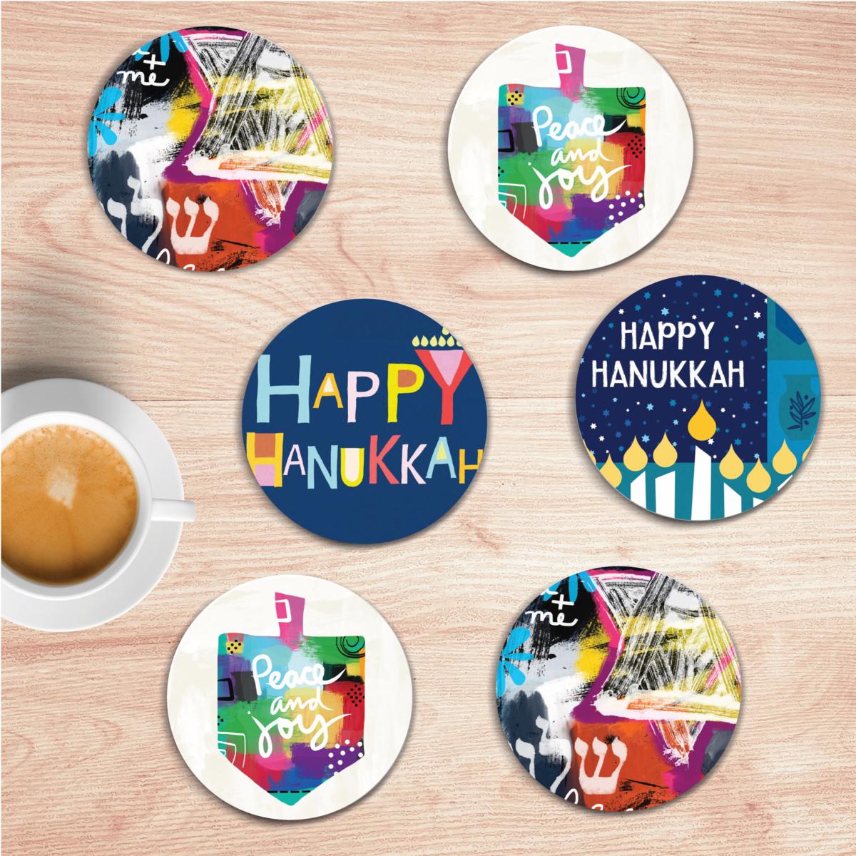 Courtside Market Happy Hanukkah 6-piece Ceramic Coaster Set