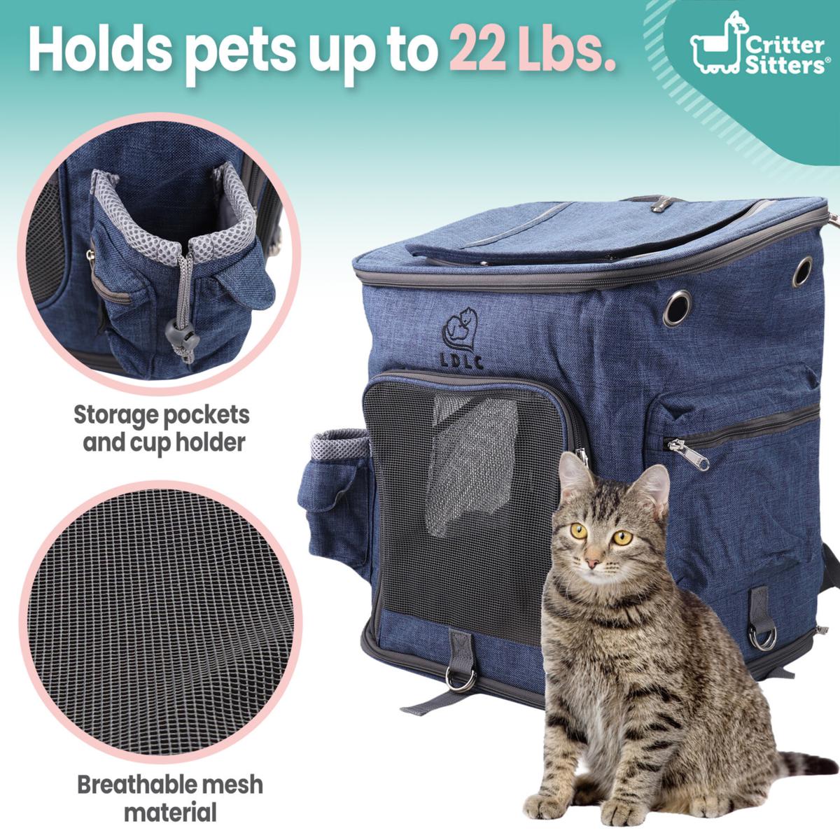 Critter Sitters Grey Pet Carrier Backpack, Small Dogs, Cats, Scratch  Resistant Breathable Windows