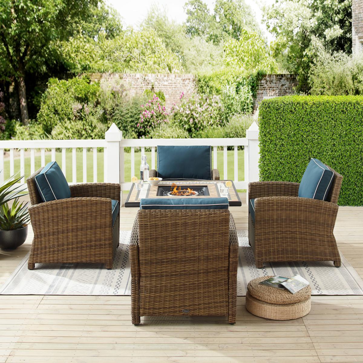 Crosley Bradenton Conversation Set Navy Weathered Brown 5 Piece