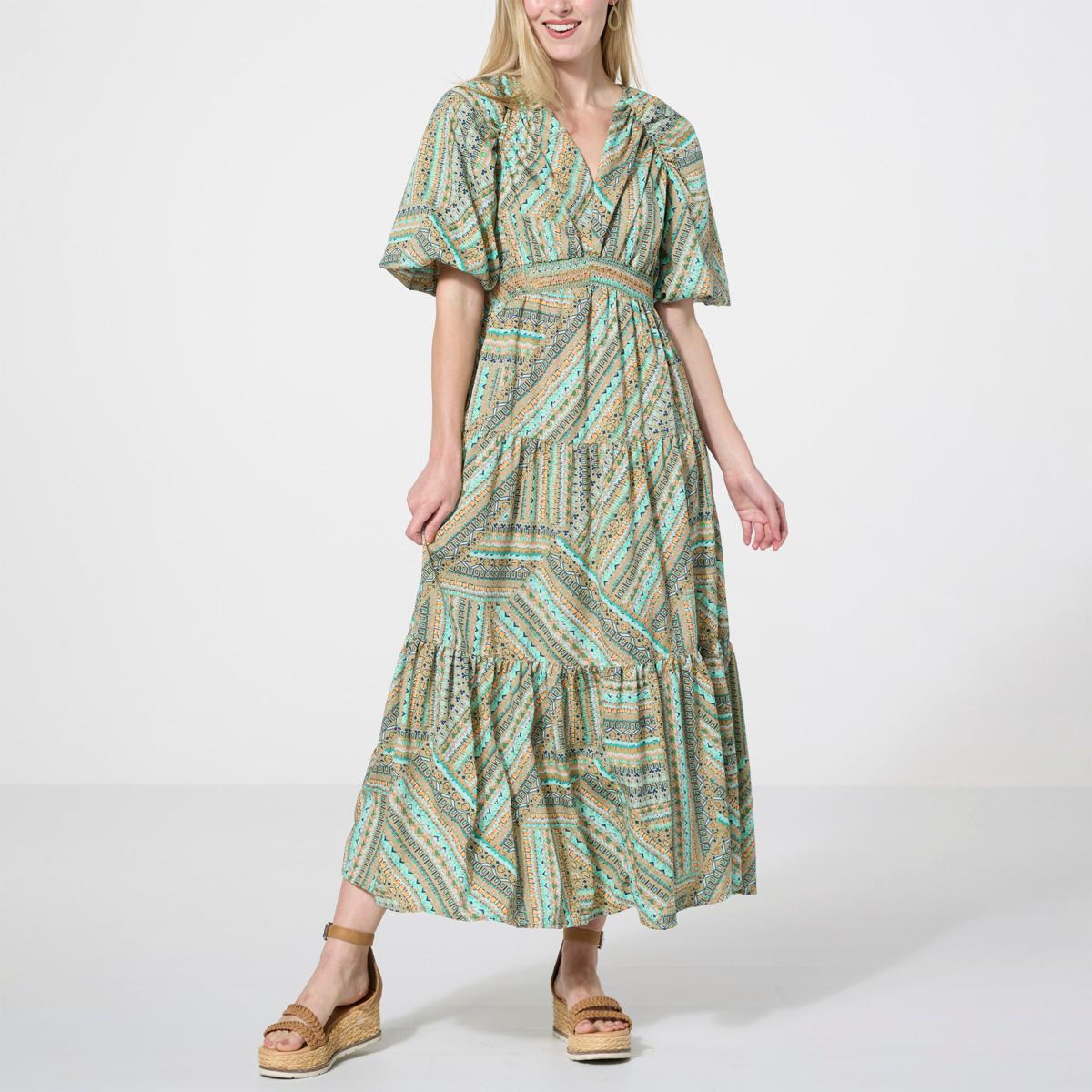 Democracy Bubble-Sleeve Printed Maxi Dress - 22151477 | HSN