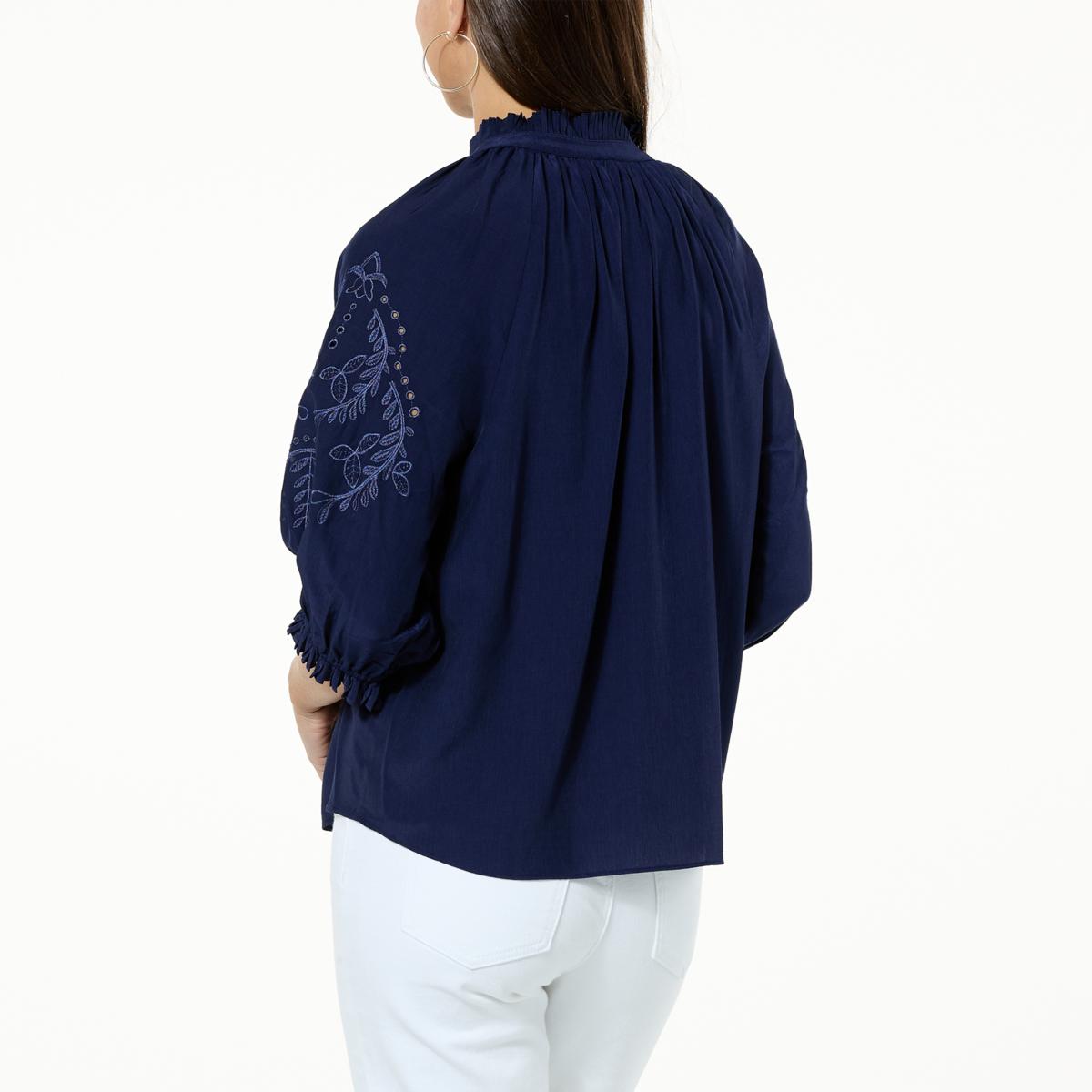 Democracy Embroidered Blouson Sleeve Woven Top - 20824763