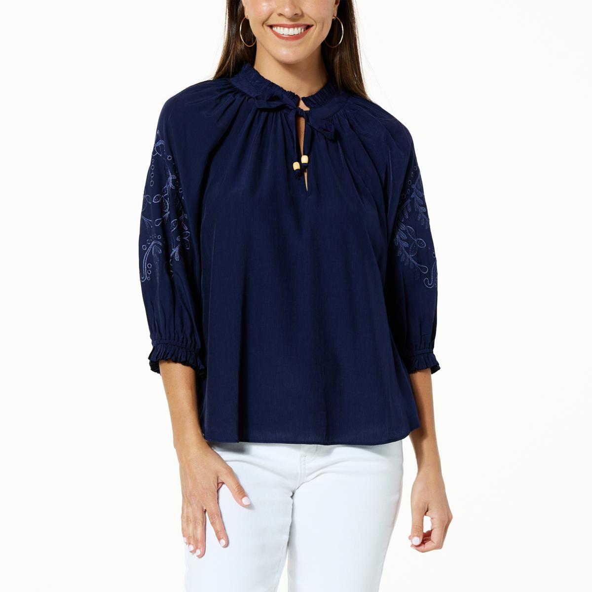 Chic Embroidered Raglan Dolman Top