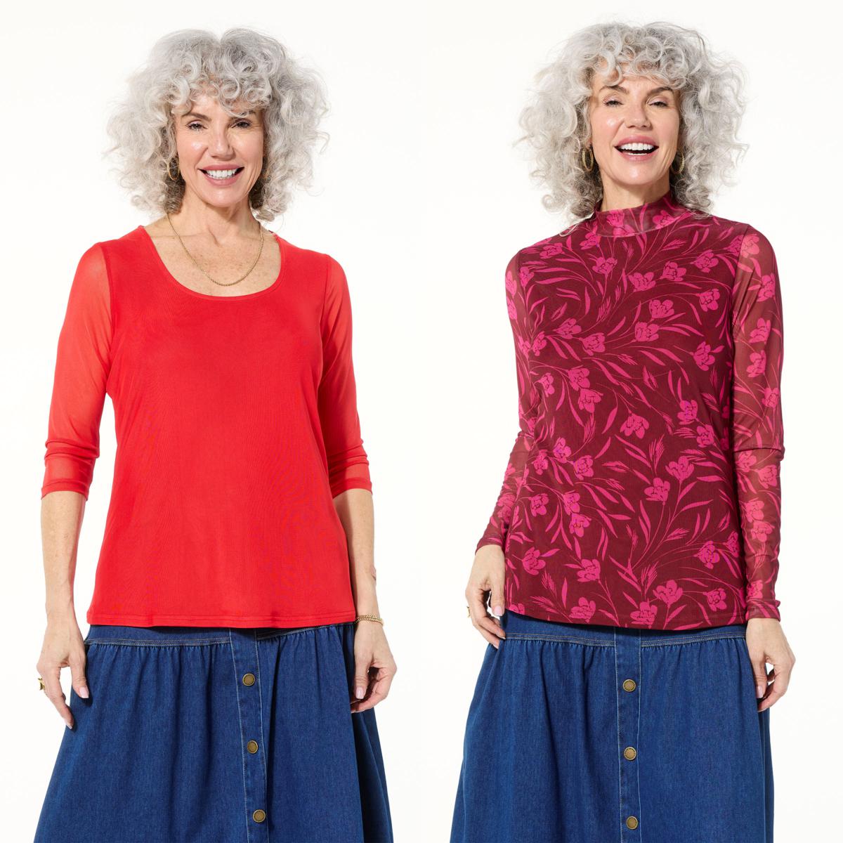 DG2 by Diane Gilman 2-pack Print/Solid Mesh Top | HSN