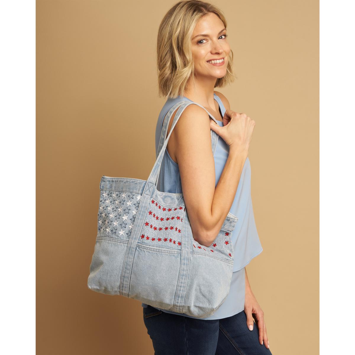 DG2 by Diane Gilman Americana Embroidered Denim Tote Bag | HSN