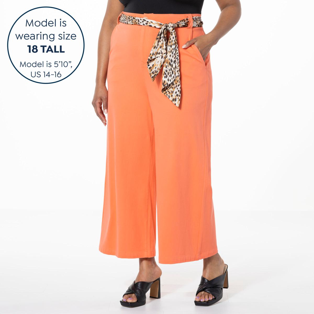 Cropped Pull On Stretch Trousers in Orange