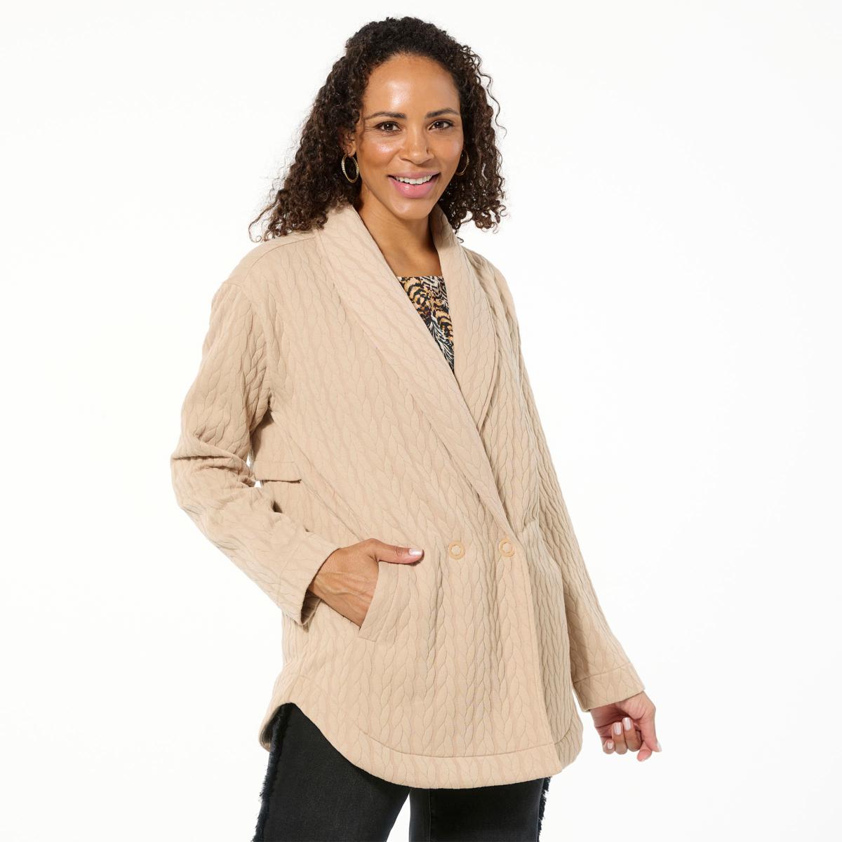 DG2 by Diane Gilman Cable Jacquard Terry Shawl Collar Jacket | HSN