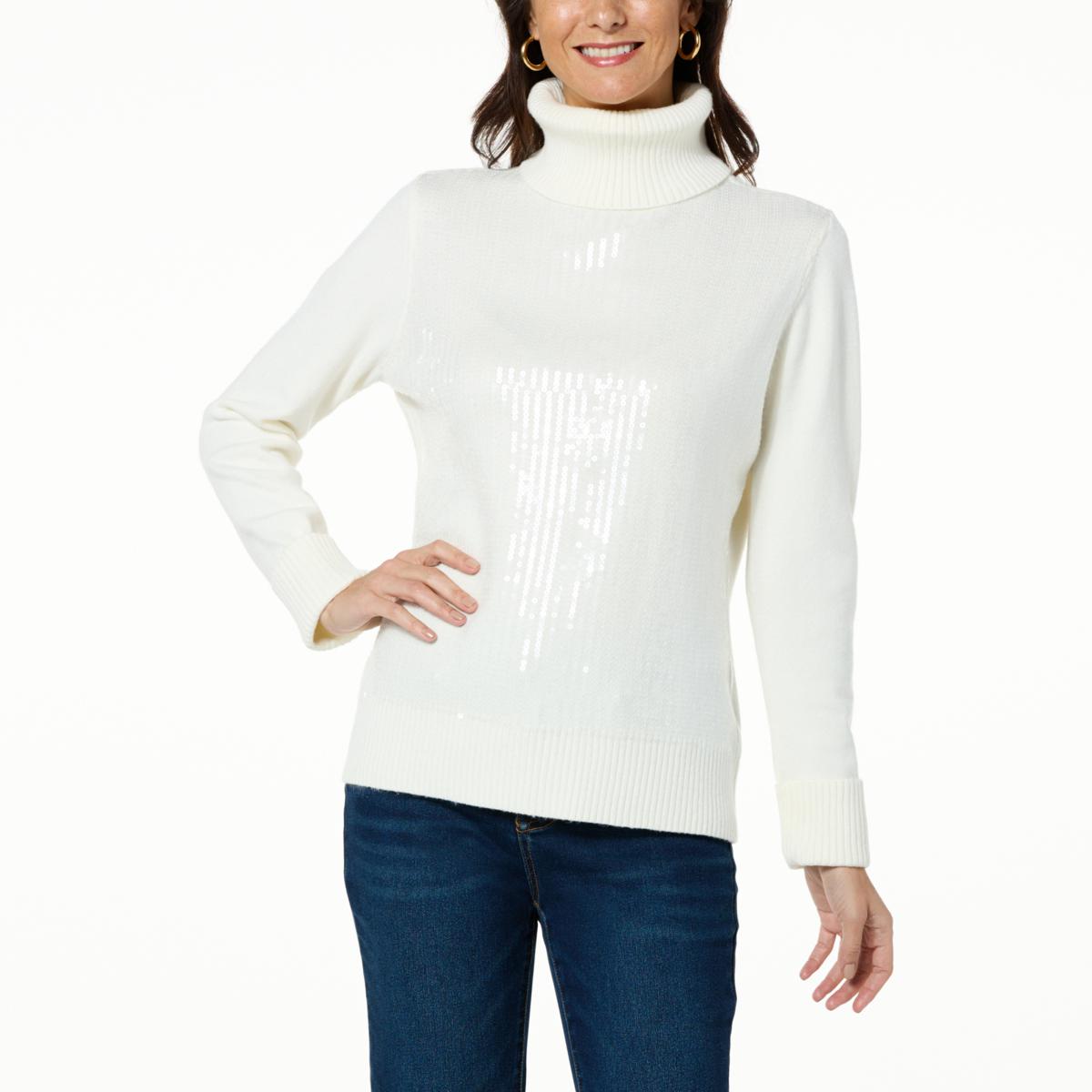 DG2 by Diane Gilman Embellished Knit Turtleneck Sweater - 21479099