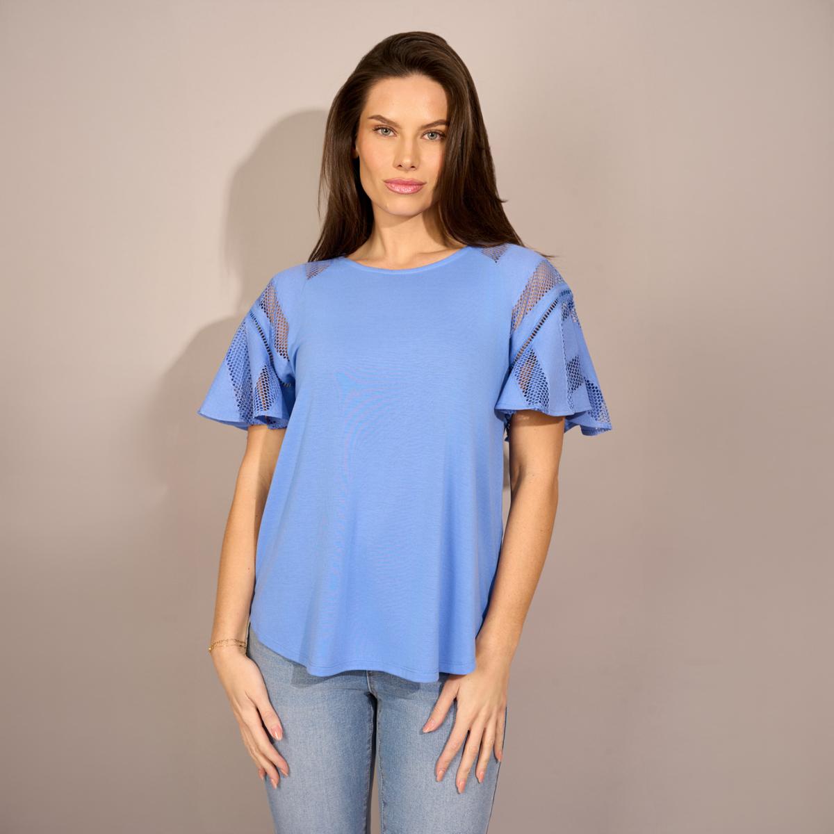 DG2 by Diane Gilman Lace Combo Flutter Sleeve Top | HSN