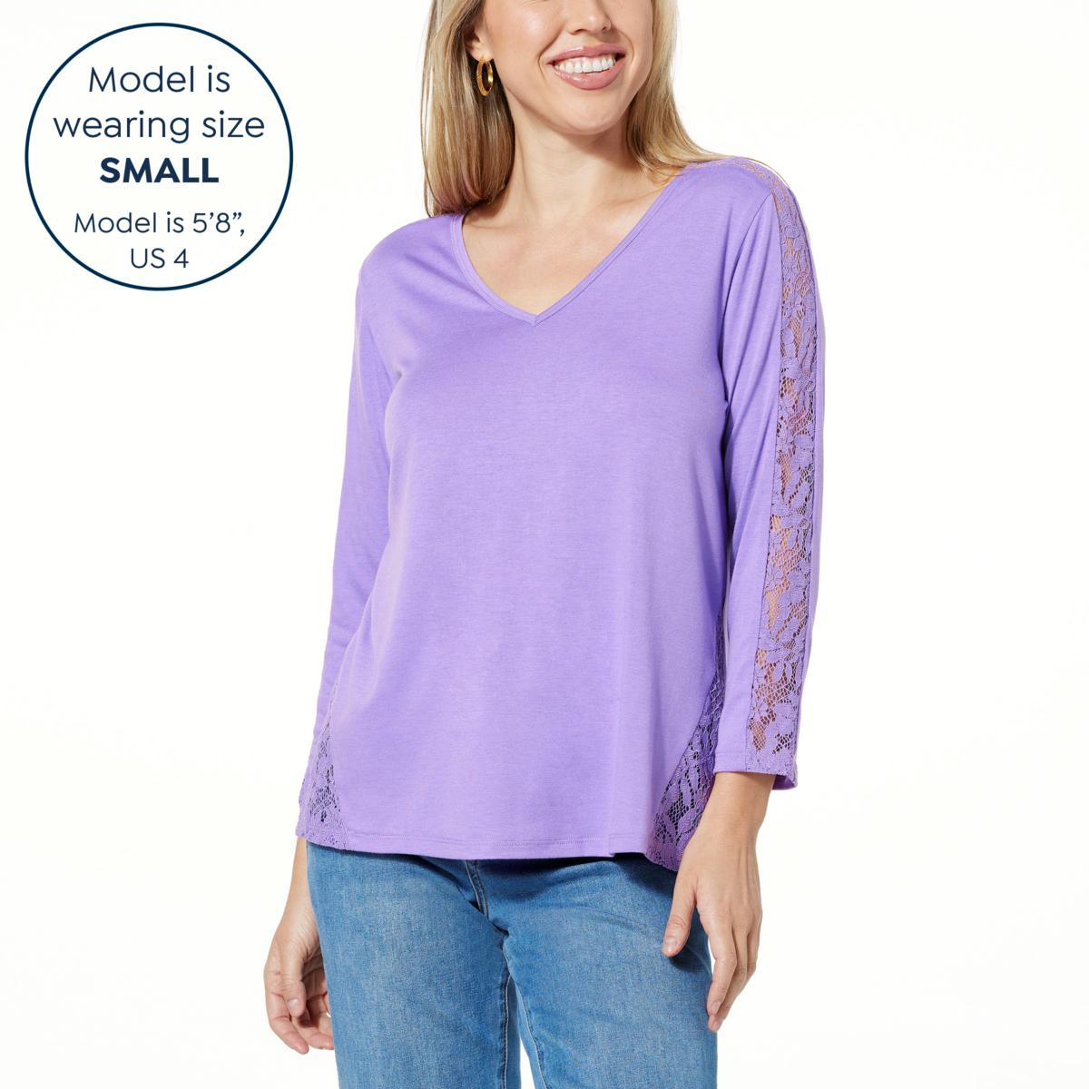 DG2 by Diane Gilman Lace Inset V-Neck Top