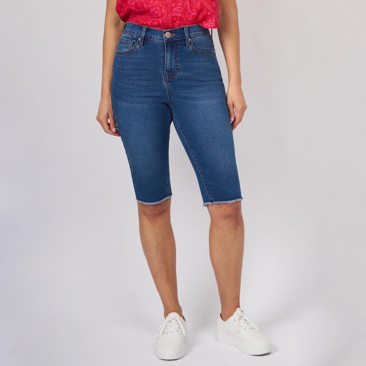 DG2 by Diane Gilman Legacy Stretch Denim Fray Hem Bermuda Short | HSN