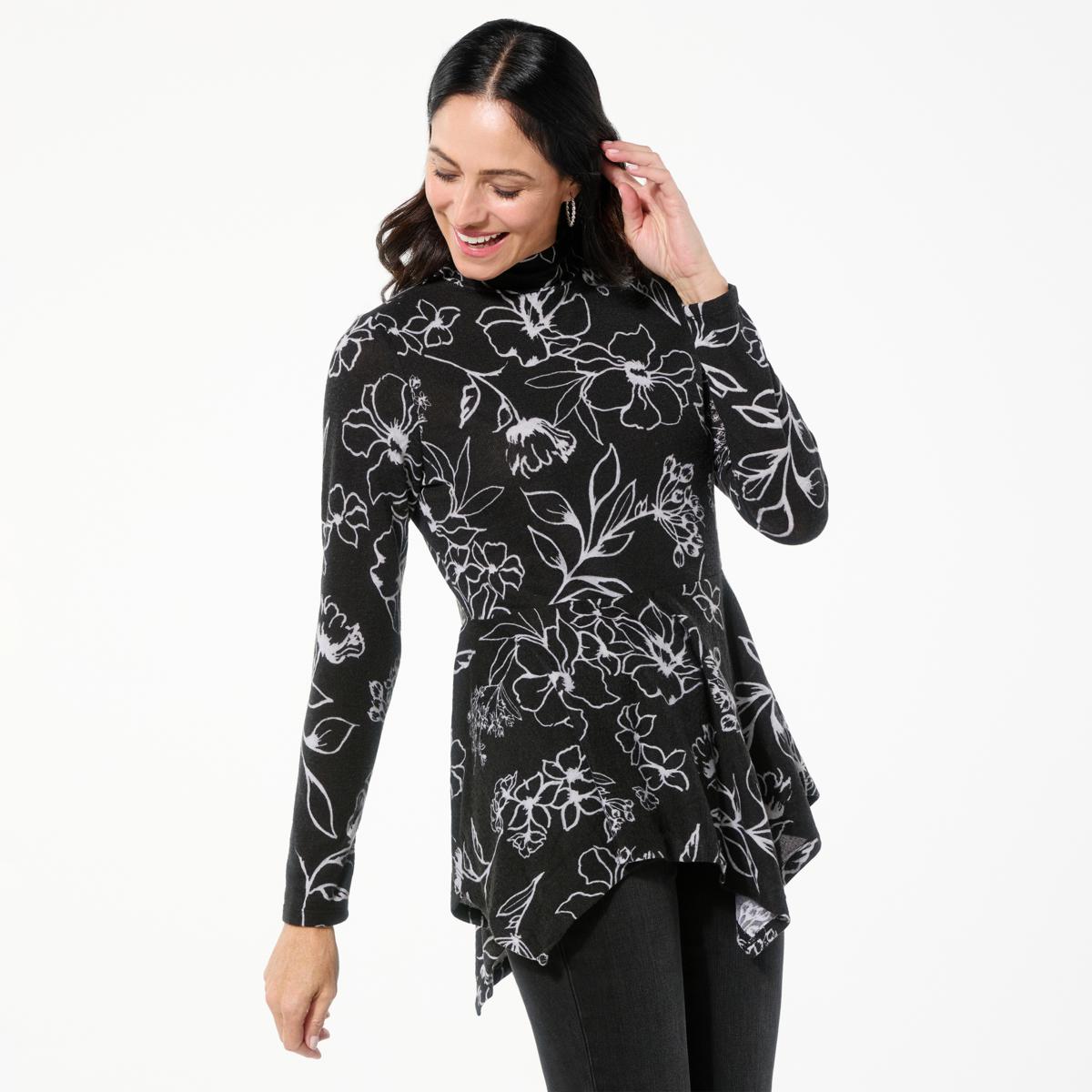 DG2 by Diane Gilman Long-Sleeve Handkerchief Hem Turtleneck