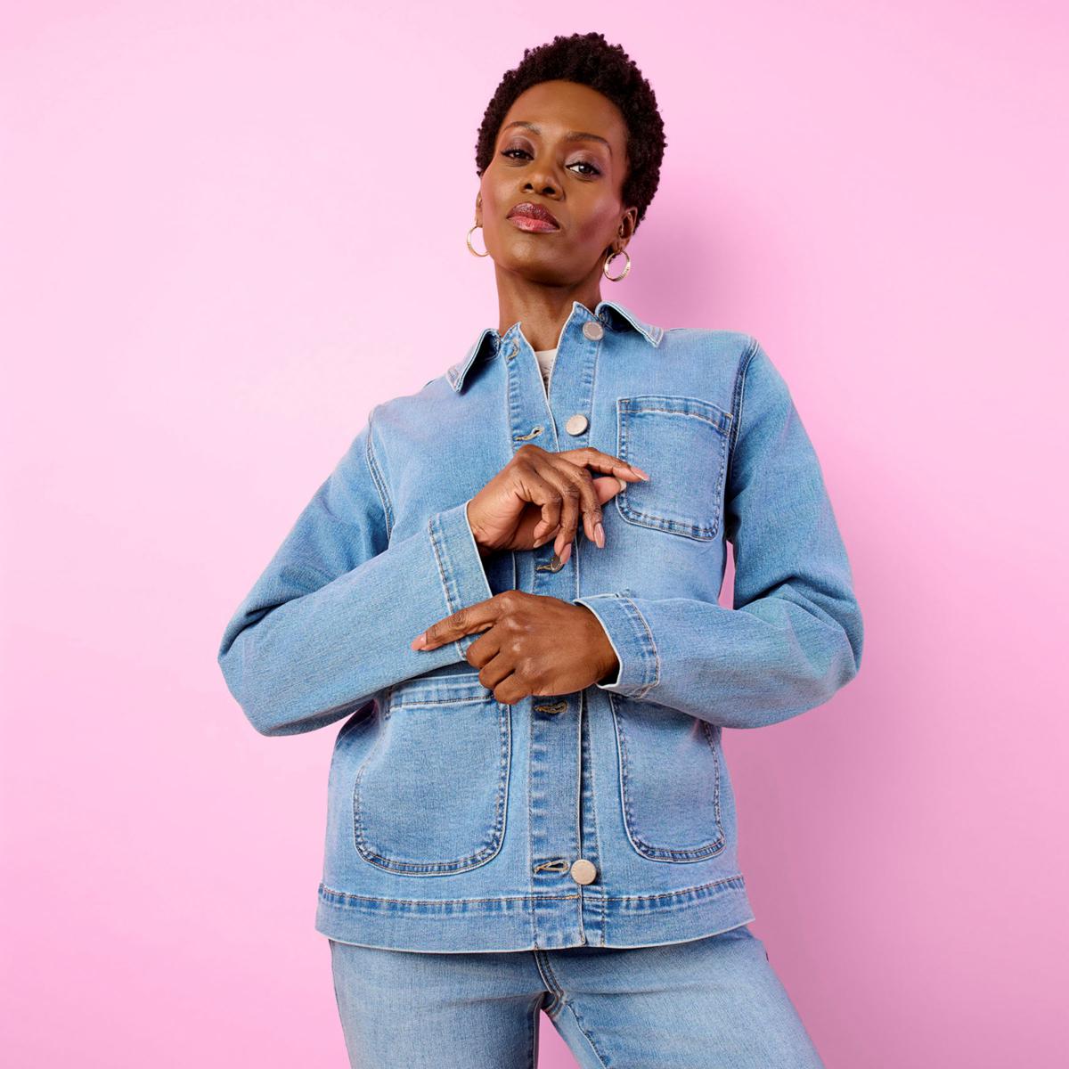 DG2 by Diane Gilman Lux Touch Denim Patch Pocket Utility Jacket | HSN