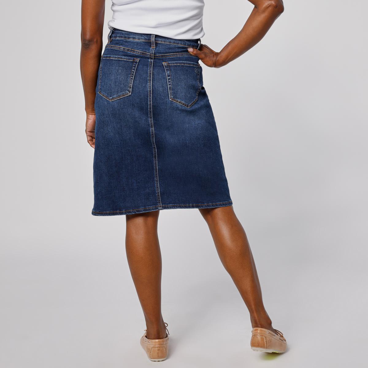 DG2 by Diane Gilman Lux Touch Denim Pull-On Buttoned A-Line Skirt