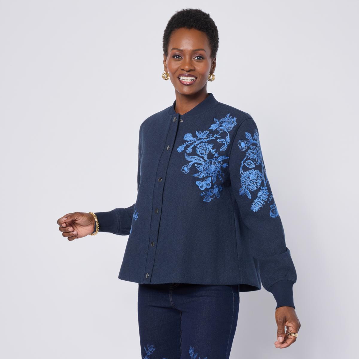 DG2 by Diane Gilman Melton Swing Hem Embroidered Jacket | HSN