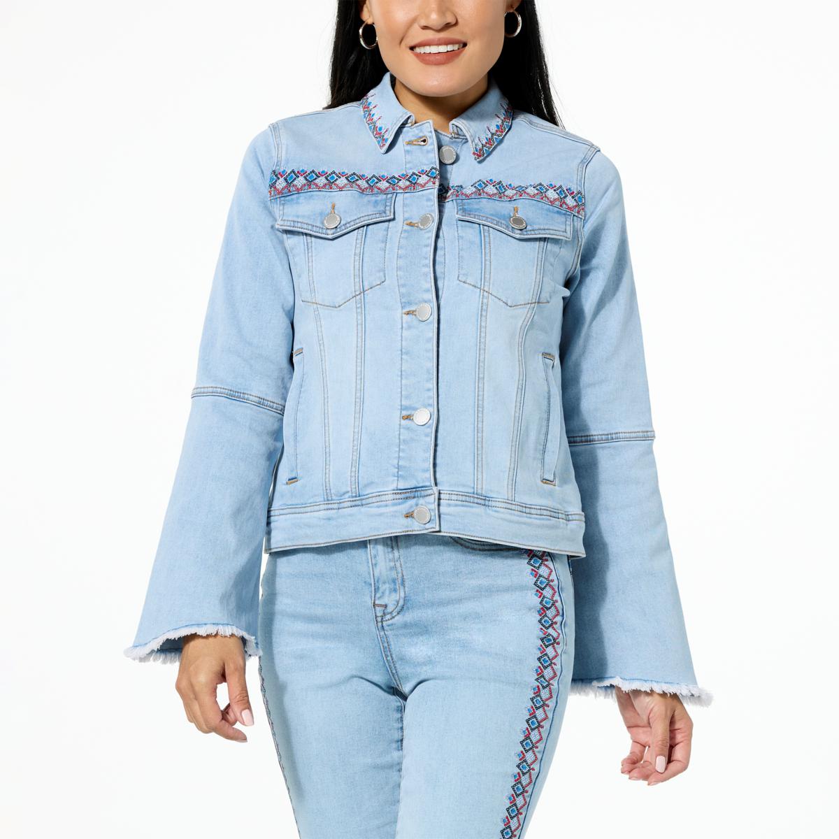 DG2 by Diane Gilman New Classic Stretch Denim Embroidered Jean Jacket