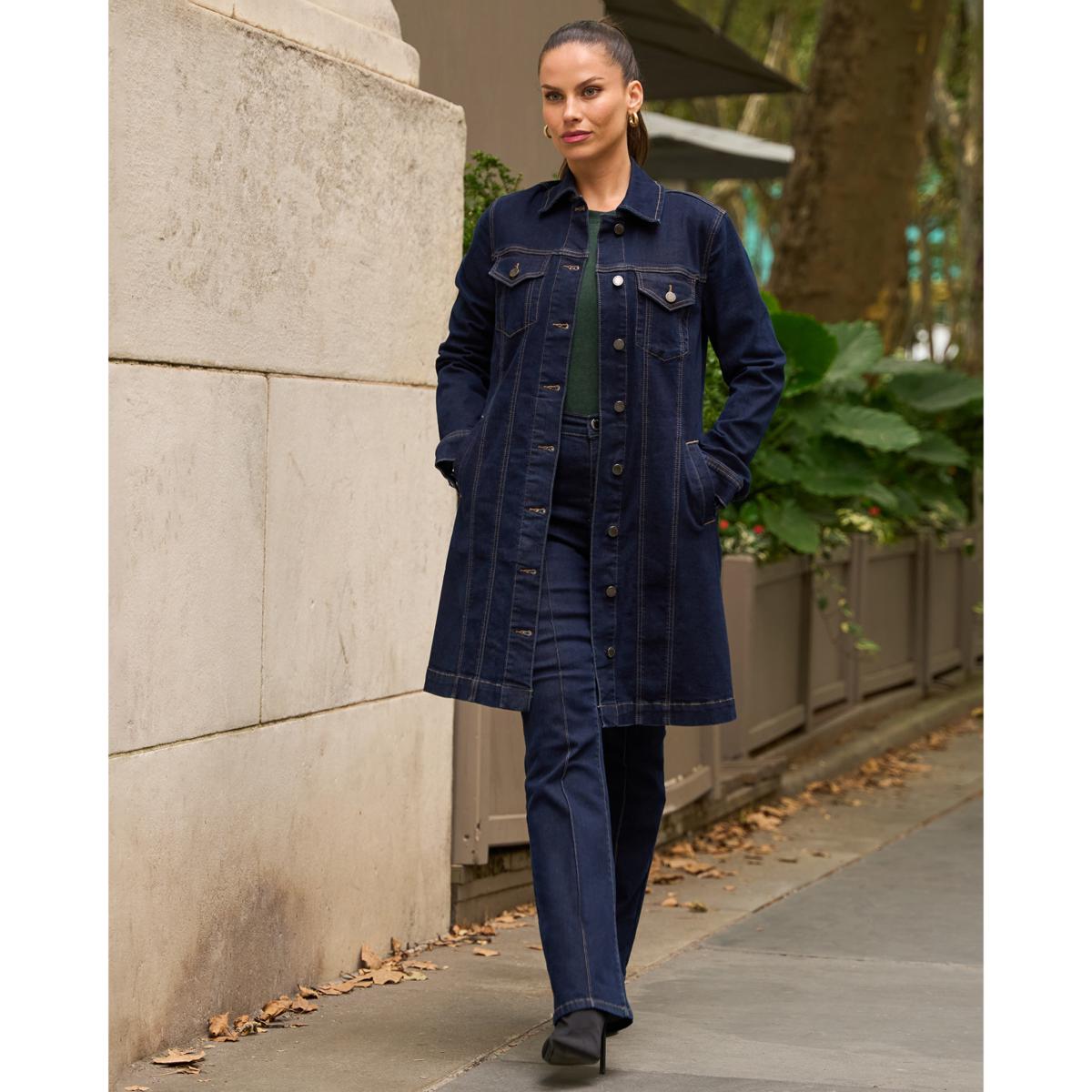 DG2 by Diane Gilman New Classic Stretch Denim Longline Car Coat | HSN