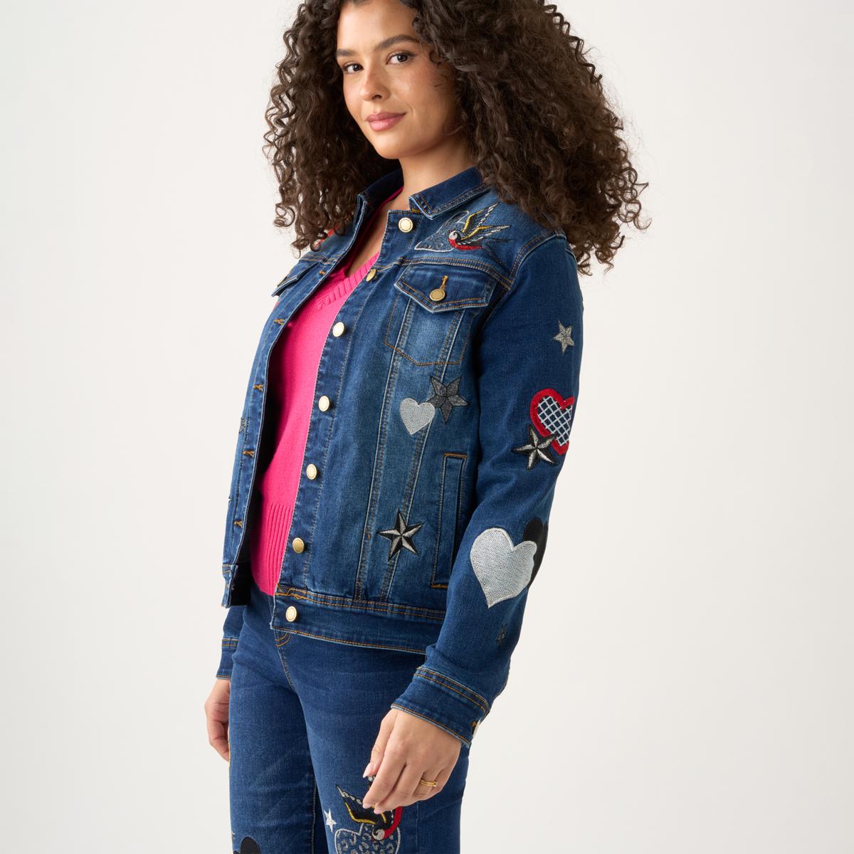 DG2 by Diane Gilman New Classic Stretch Legacy Heart Denim Jacket