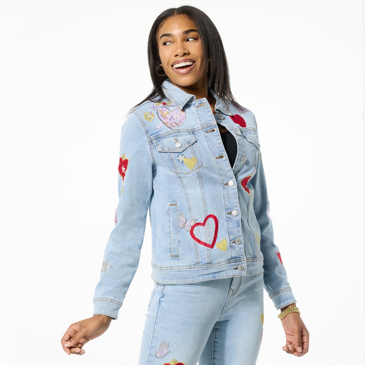 DG2 by Diane Gilman New Classic Stretch Legacy Heart Denim Jacket