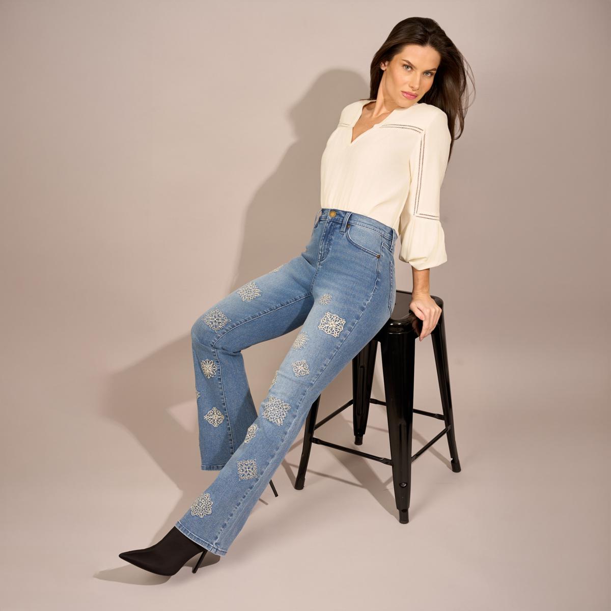 DG2 by Diane Gilman New Classic Stretch Medallion Flare Jean | HSN