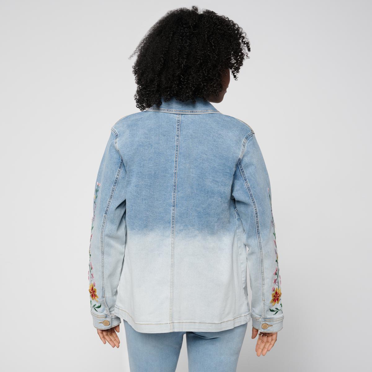 DG2 by Diane Gilman Ombre Dyed Embroidered Sleeve Denim Jacket | HSN