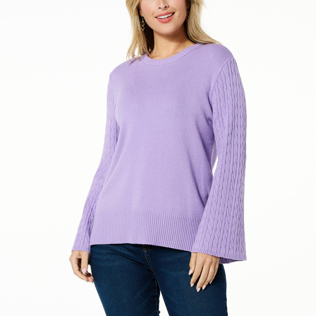 DG2 by Diane Gilman SoftEase Cable Knit Bell-Sleeve Sweater