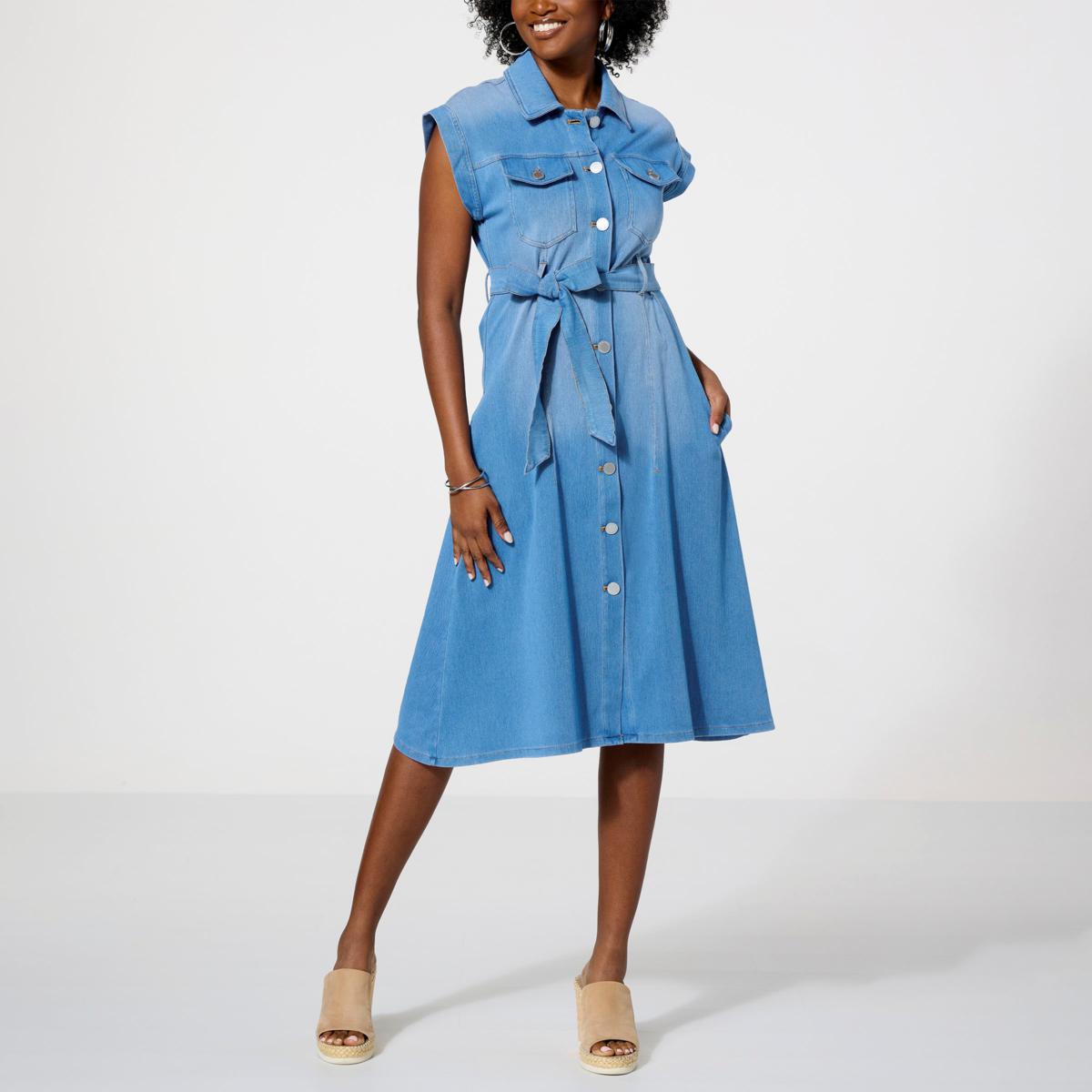 DG2 by Diane Gilman Super Stretch Knit Denim Shirtdress 22440690 HSN