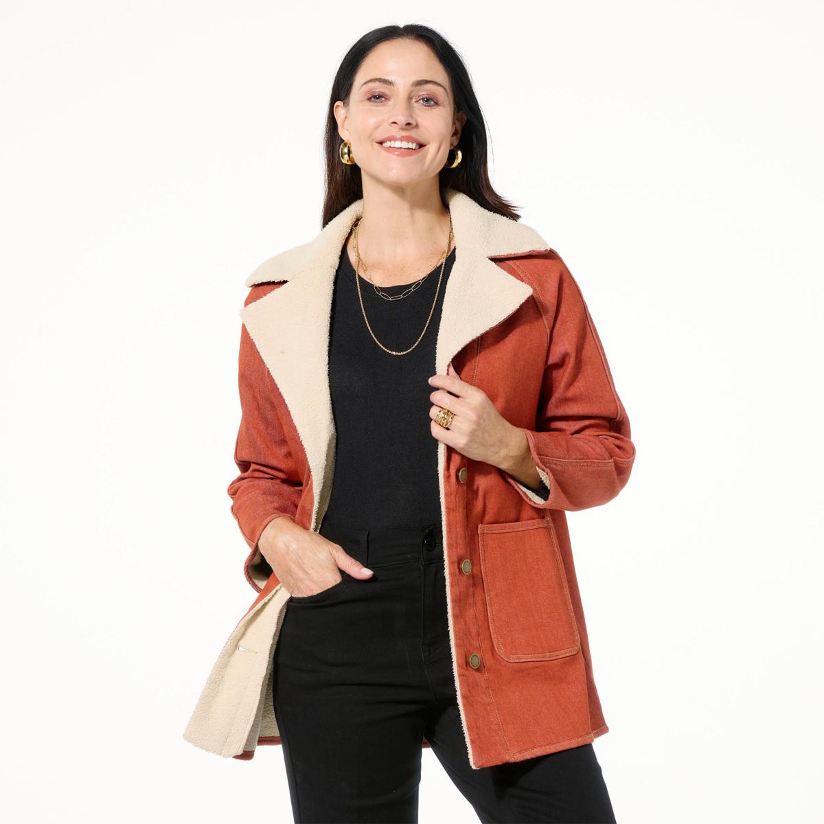 DG2 by Diane Gilman Vintage-Style Denim Sherpa Coat