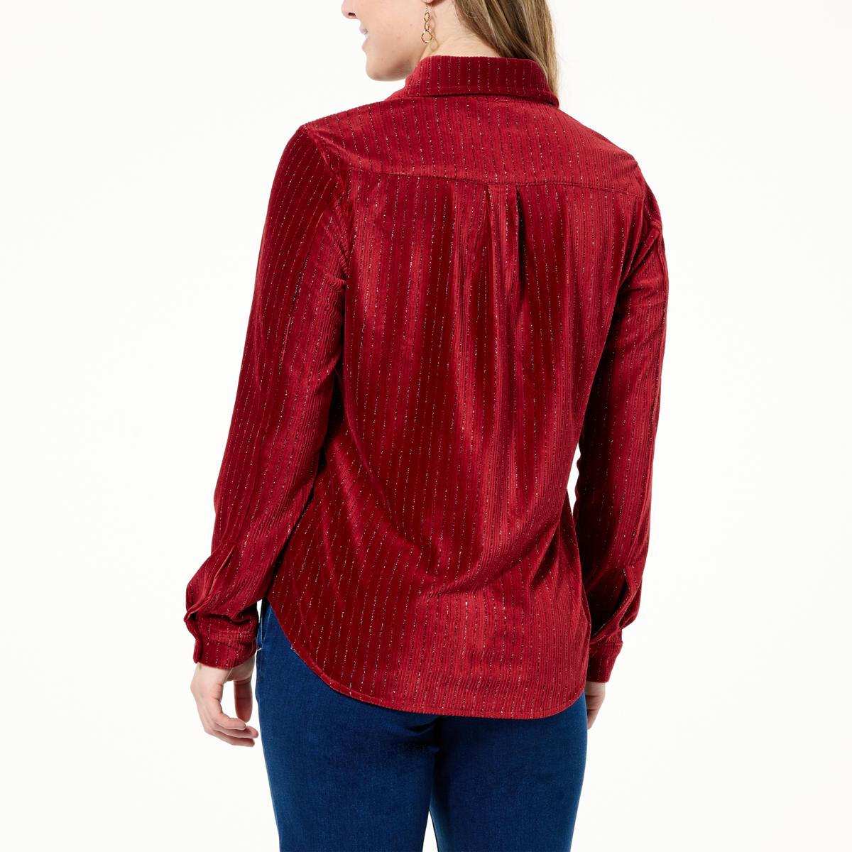 DG2 Metallic Stripe Velvet Button Down Shirt