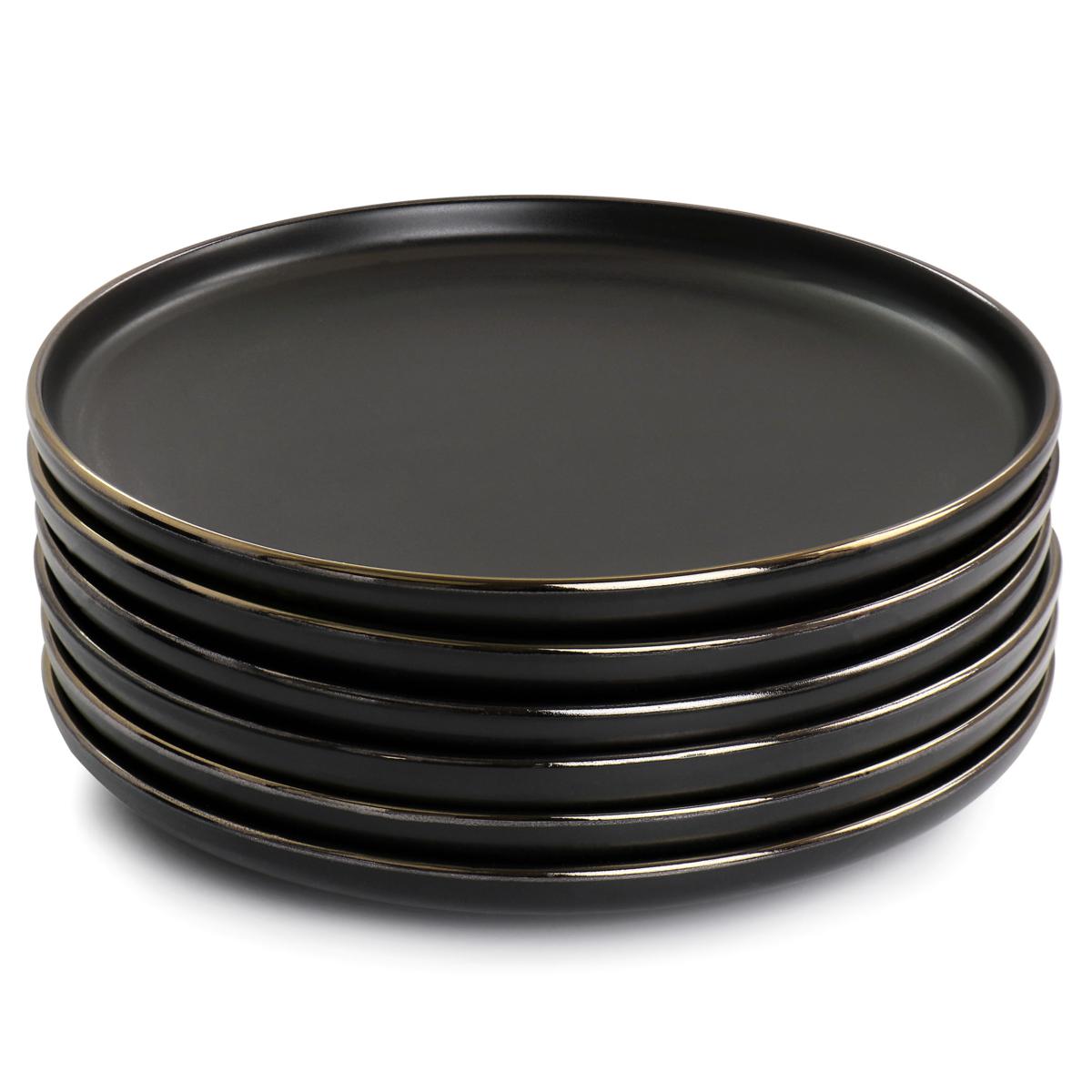 Elama Midnight Beach 16 Piece Dinnerware Set in Metallic Black