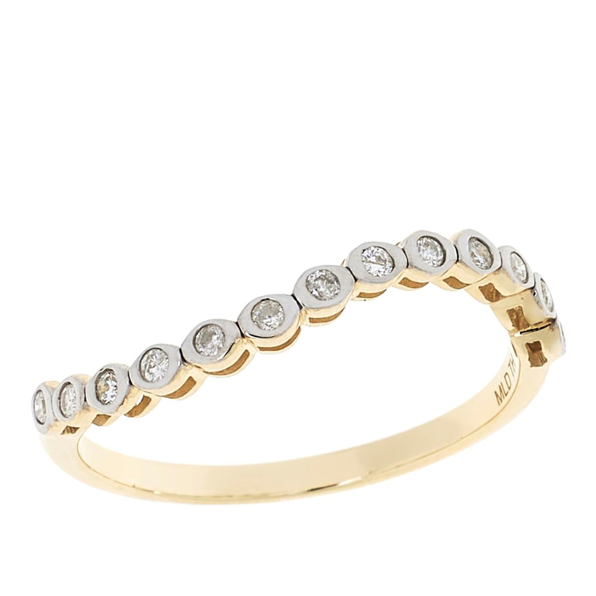 Ever Brilliant 10K Gold 1/6ctw Diamond Bezel-Set Wave Band Ring