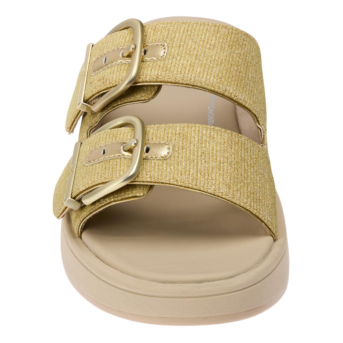 FitFlop® F-Mode Buckle Shimmerlux Flatform Slides 21886947 HSN