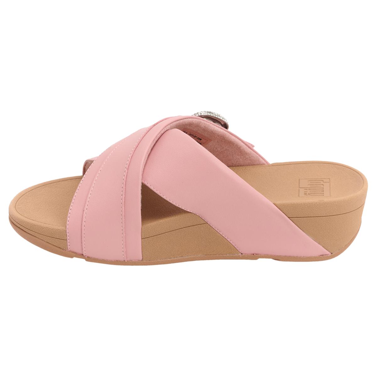 FitFlop Lulu Crystal-Buckle Leather Cross Slides | HSN