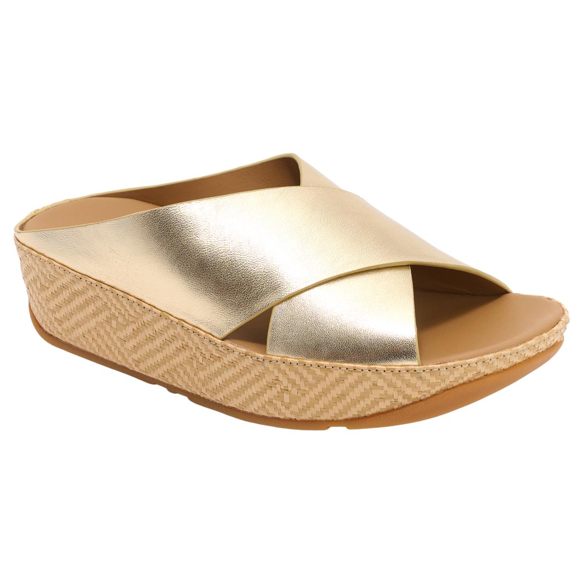 FitFlop Lulu Lux Graphic-Weave Leather Cross Slides | HSN