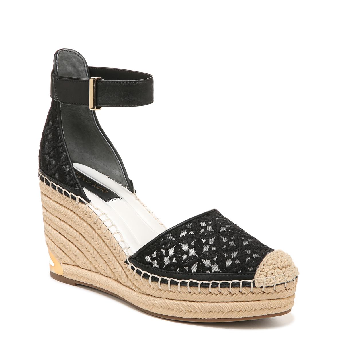 Geometric Espadrille Wedges - Black