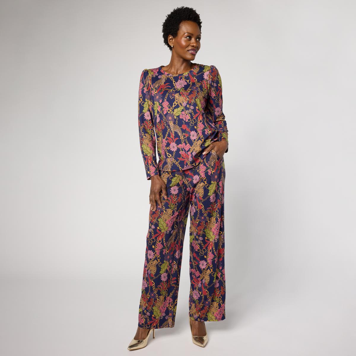 G by Giuliana 2-piece G-Knit Puff-Sleeve Top & Full-Leg Pant Set | HSN