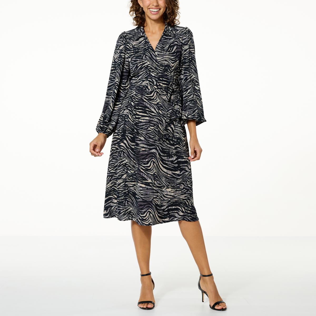 Printed crepe wrap outlet dress