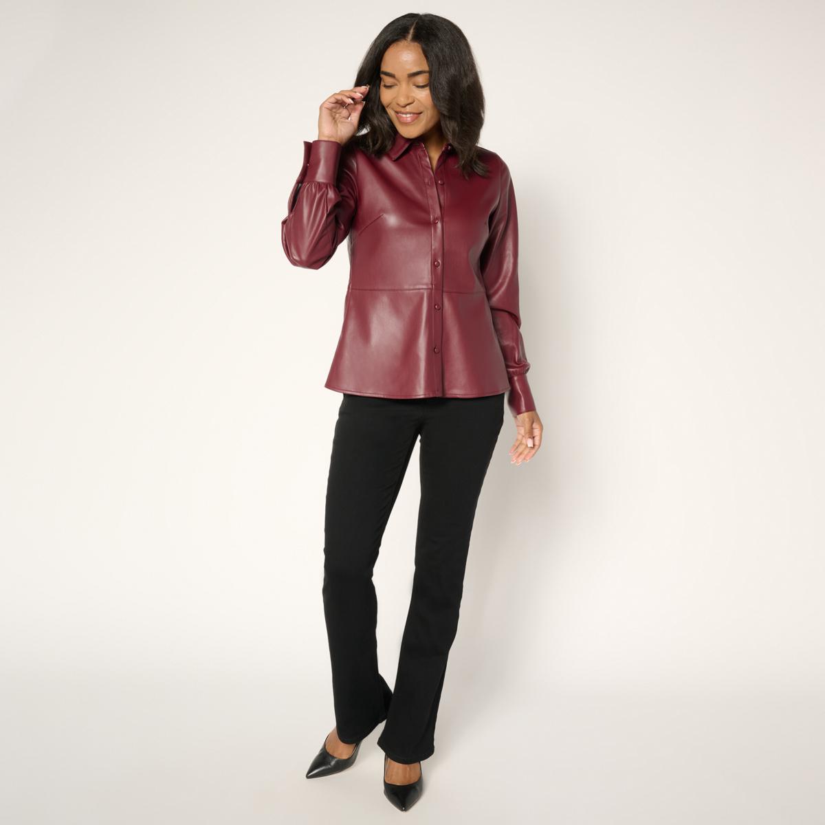 G by Giuliana Faux Leather Button-Front Peplum Top | HSN