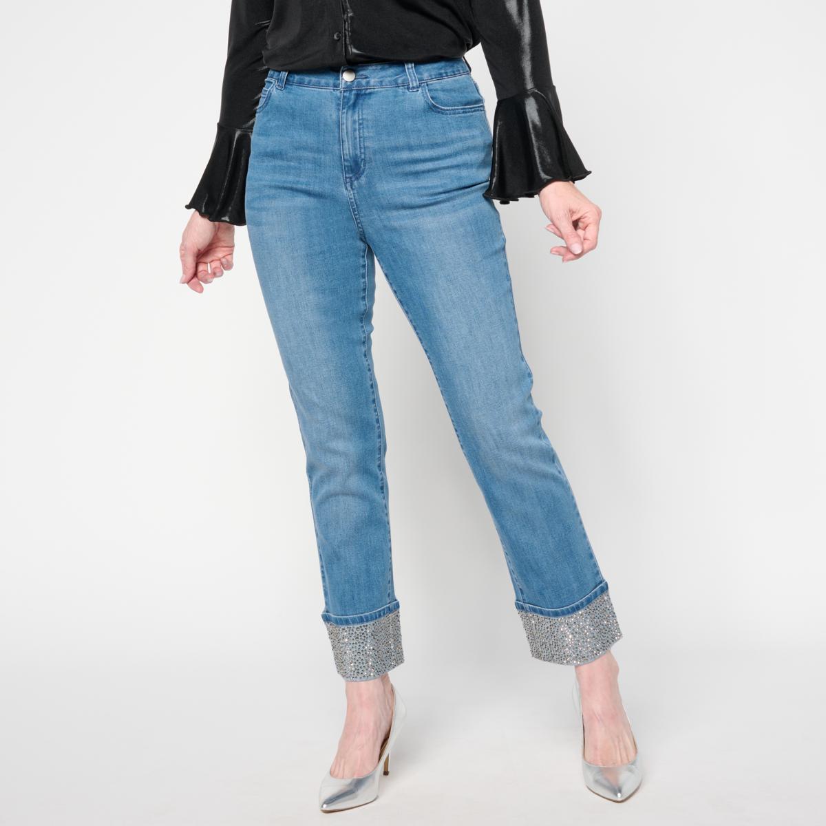 n♡ G by Giuliana G5 Denim Straight Leg Jean with Rhinestone Cuffs | HSN