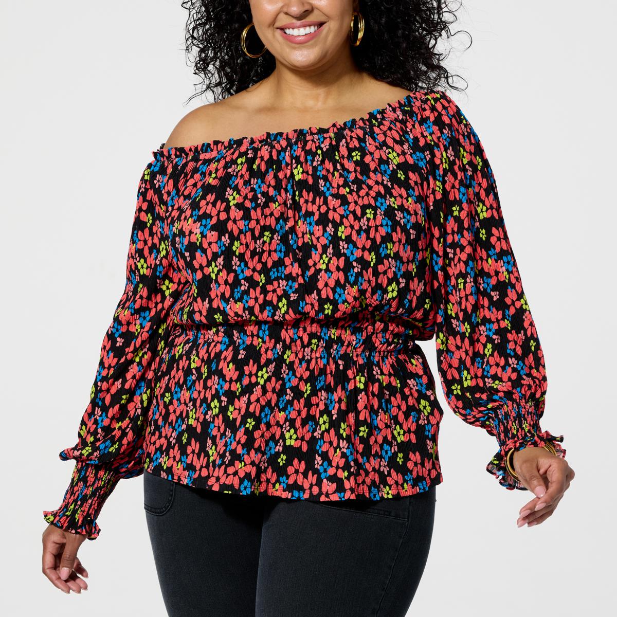 smocked off the shoulder top plus size