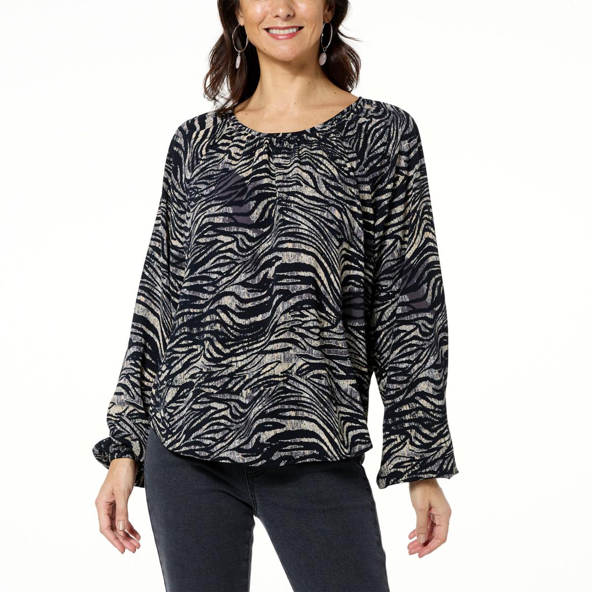 G by Giuliana Zebra Print Peasant Blouse