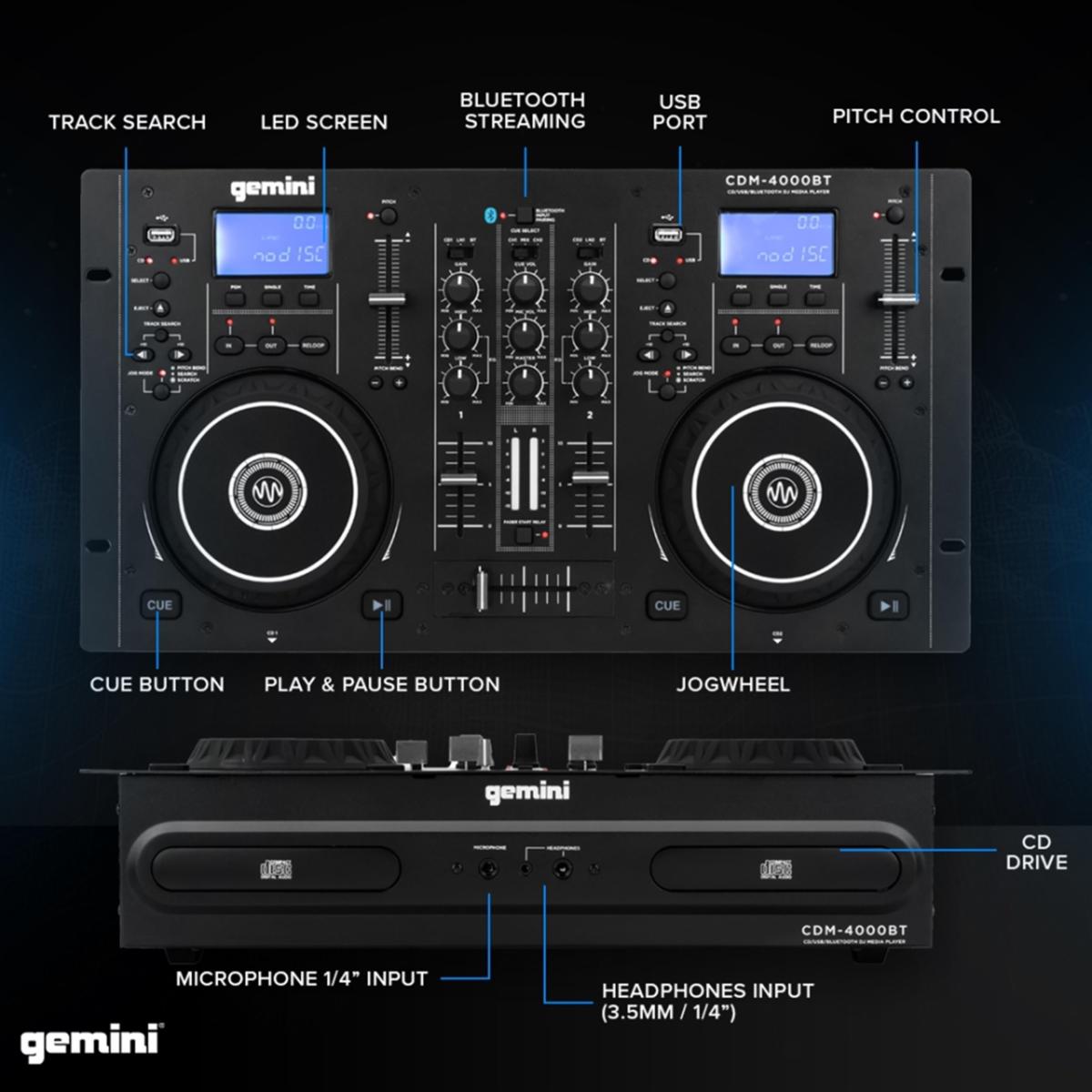 Gemini CDM-4000BT Dual CD USB Media Player with Bluetooth and