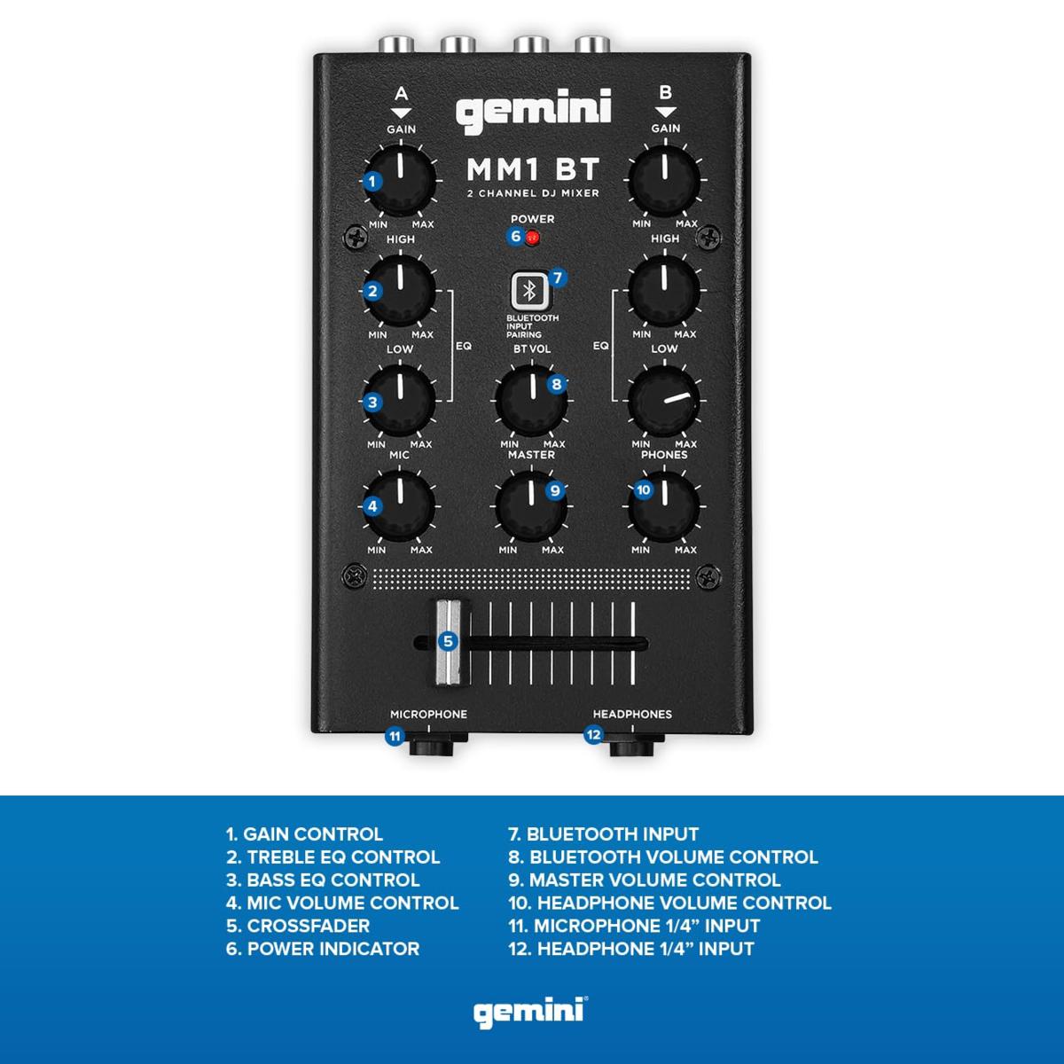 gemini MM1 BT 2チャンネルDJミキサー Amazon.com: Gemini Portable Bluetooth DJ Mixer – 2-Channel
