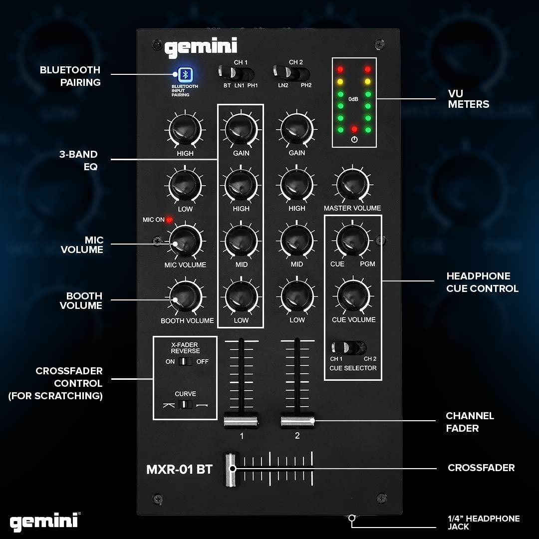 Gemini MXR-01BT 2-Channel Professional DJ Mixer with Bluetooth